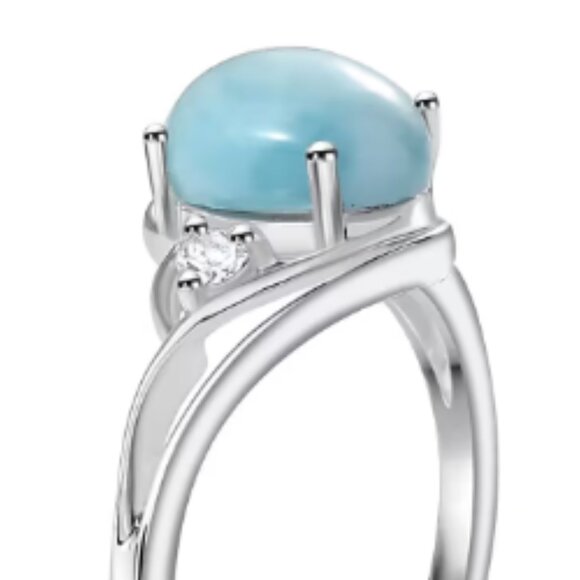 Larimar and Moissanite Ring in Rhodium Over Sterling Silver 1.65 ctw - Picture 4 of 4